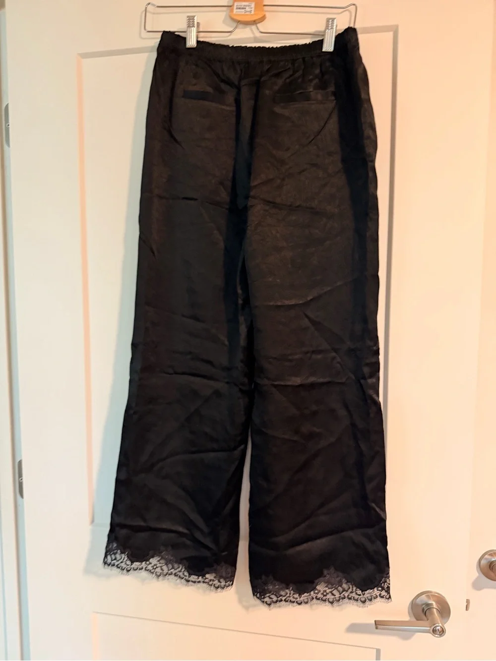 Stratus lace-trim pant in textured satin
